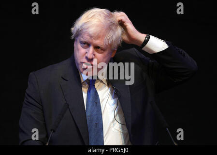 Boris Johnson speaking at a fringe event at the Conservative Party annual conference at the International Convention Centre, Birmingham. Stock Photo