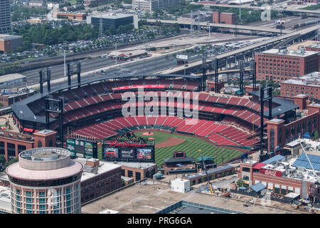 View of Busch Stadium, home of the St. Louis Cardinals, from the landmark Gateway Arch, Downtown St. Louis, Missouri, USA. Stock Photo