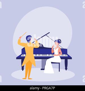 elegant couple playing piano avatar character vector illustration design Stock Vector