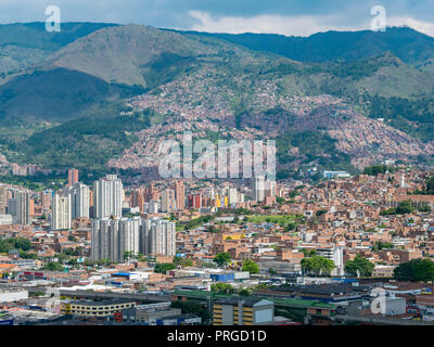 Cityscape and panorama view of Medellin, Colombia. Medellin is the second-largest city in Colombia. It is in the Aburrá Valley, one of the most northe Stock Photo