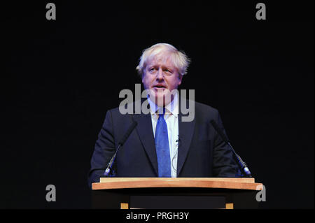 Birmingham, England. 2nd October, 2018.  Boris Johnson MP former foreign secretary, delivers his speech to a fringe meeting, organised by 'Conservative Home' on the afternoon session of the third day of the Conservative Party annual conference at the ICC.  Kevin Hayes/Alamy Live News Stock Photo