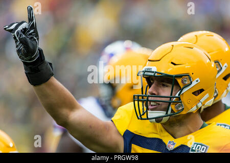 Green Bay, WI, USA. 30th Sep, 2018. Green Bay Packers linebacker Blake Martinez #50 during the NFL Football game between the Buffalo Bills and the Green Bay Packers at Lambeau Field in Green Bay, WI. Green Bay defeated Buffalo 22-0. John Fisher/CSM/Alamy Live News Stock Photo