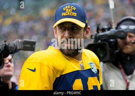 Green Bay, WI, USA. 30th Sep, 2018. Green Bay Packers quarterback Aaron Rodgers #12 after the NFL Football game between the Buffalo Bills and the Green Bay Packers at Lambeau Field in Green Bay, WI. Green Bay defeated Buffalo 22-0. John Fisher/CSM/Alamy Live News Stock Photo