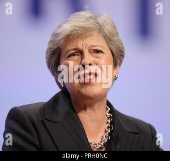 Birmingham, UK. 3rd Oct 2018. Theresa May Mp Prime Minister & Conservative Party Leader Conservative Party Conference 2018 The Icc, Birmingham, England 03 October 2018 Addresses The Conservative Party Conference 2018 At The Icc, Birmingham, England Credit: Allstar Picture Library/Alamy Live News