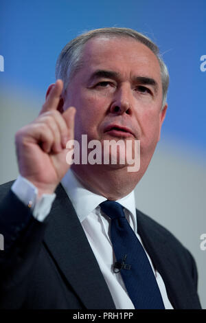 Birmingham, UK. 3rd October 2018. Geoffrey Cox MP, The Attorney General, speaks at the Conservative Party Conference in Birmingham. © Russell Hart/Alamy Live News. Stock Photo