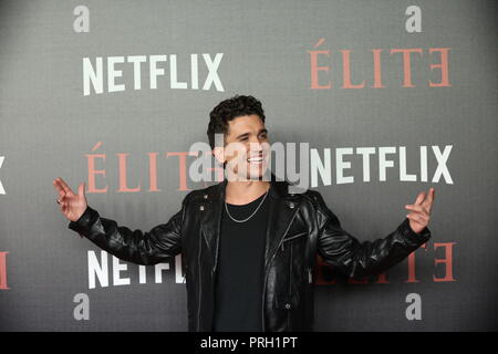 Madrid, Spain. 2nd Oct 2018. Spanish actor, JAIME LLORENTE. Premiere of the ƒlite series, which premieres Netflix -it is its second Spanish original series- this Friday, October 5, was directed by Ram—n Salazar and Dani de la Orden on Oct 2, 2018 in Madrid, Spain Credit: Jesús Hellin/Alamy Live News Stock Photo
