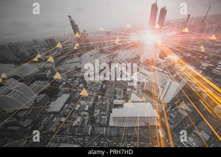 people in the information technology city business connection concept Stock Photo