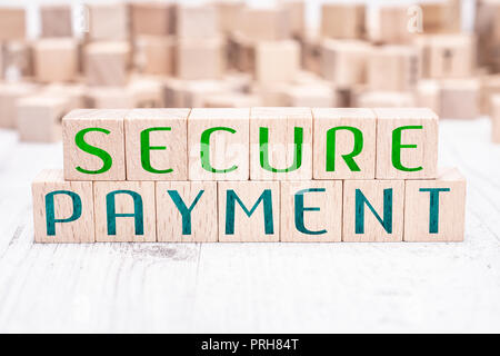 The Words Secure Payment Formed By Wooden Blocks On A White Table Stock Photo