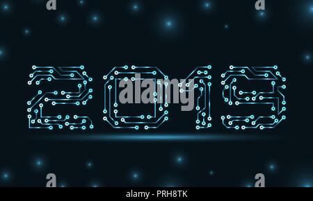 Text 2019 Made in Circuit Texture, Template for Happy New Year Stock Vector
