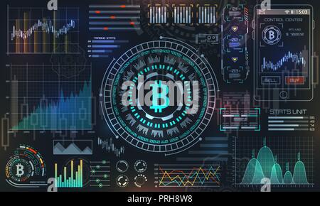 Bitcoin with HUD Elements, BTC, Bit Coin, Virtual Money, Crypto Currency Stock Vector
