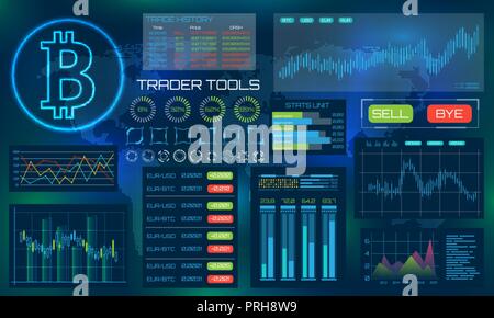 Bitcoin Technology Visualization. Futuristic aesthetic design. Bit Coin BTC Background with HUD Elements Stock Vector