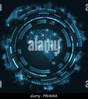 Brain is Composed Circuit Texture. Artificial Intelligence with Hud Elements Stock Vector