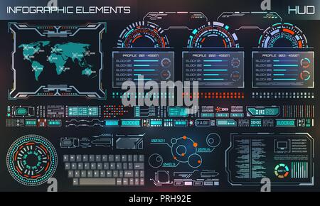 HUD UI, Futuristic User Interface HUD and Infographic Elements. Abstract Virtual Graphic Template Stock Vector