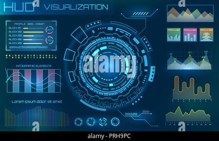Futuristic HUD Design Elements. Infographic or Technology Interface for Information Visualization Stock Vector