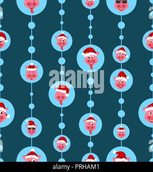 Seamless Pattern with Cartton Smile Pigs in Sata Hats, Symbol New Year 2019 Stock Vector
