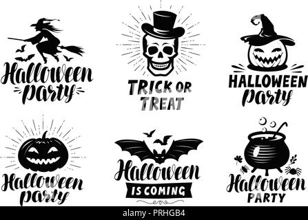 Halloween, set of logo or labels. Holiday symbol. Lettering vector illustration Stock Vector