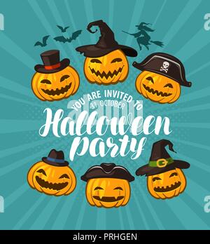 Halloween party, invitation. Holiday banner. Cartoon vector illustration Stock Vector