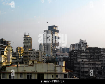 View of Peddar road buildings and of Antilla, Mukesh Ambani residence, Mumbai, India Stock Photo