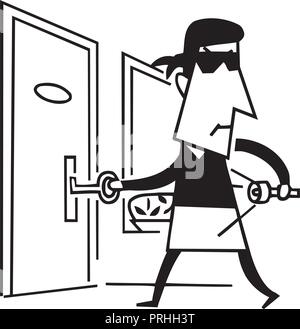 Black and White Cartoon Vector Illustration of Thief. cartoon Vector Illustration. Stock Vector