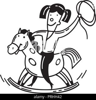 Happy little child and a rocking horse. cartoon Vector Illustration. Stock Vector