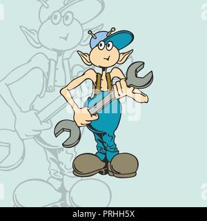 aliens mechanic character cartoon. Vector Illustration. Stock Vector