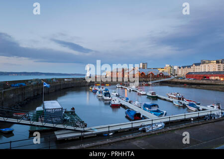 Newhaven marina in Edinburgh at sunset, Scotland Stock Photo