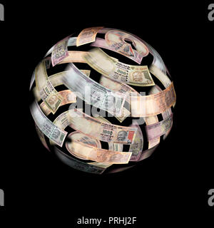 Currency notes in the shape of the Earth moving in a blur Stock Photo