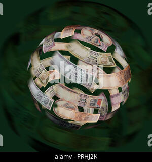 Currency notes in the shape of the Earth moving in a blur Stock Photo