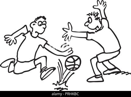 The boys are playing football. outlined cartoon drawing sketch illustration vector. Stock Vector