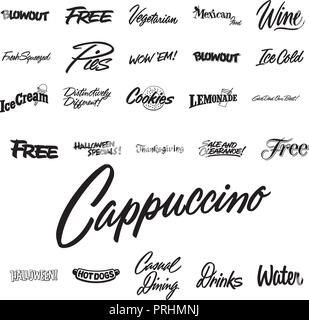 Restaurant advertising sign and lettering promotion concept paint brush typography collection Stock Vector