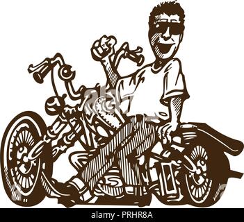 motorcycle and man cartoon. Vector Illustration. Stock Vector