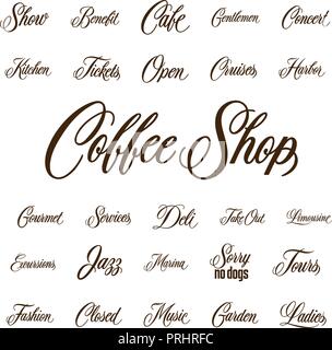 various restaurant sign text typography. Collection set Stock Vector