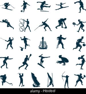 Set of vector silhouettes drawn of people in sports. Vector Illustration.. Collection set Stock Vector