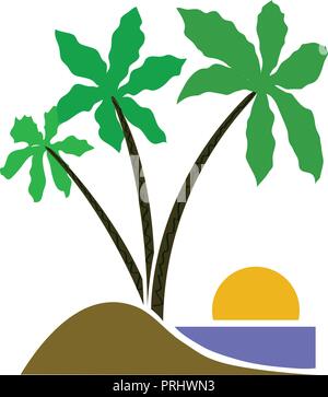 Three Palm tree cartoon vector eps emblem Stock Vector