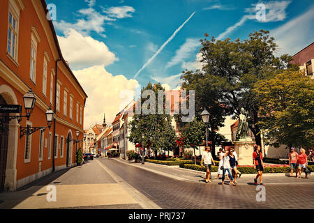 Historic Fortuna street with St. George Residence Hotel and a view on the National Archives of Hungary in the Castle District of Buda Stock Photo