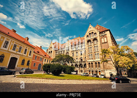 The facade of the National Archives of Hungary building in Budapest, Hungary. Stock Photo