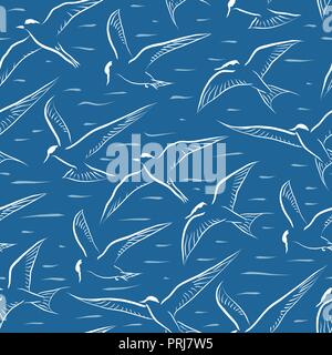 Editable vector seamless tile of generic terns in flight Stock Vector