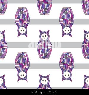Girls cat vector seamless pattern. Abstract cute characters texture for surface design, textile, wrapping paper, wallpaper, phone case print, fabric. Stock Vector