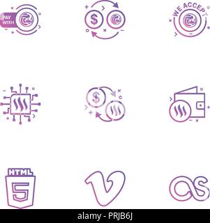 html 5 , vimeo , lastfm ,Nexus , nxs , crypto , currency , crypto cuurency , money , exchange , coin , dollar , graph , icon, vector, design,  flat,   Stock Vector