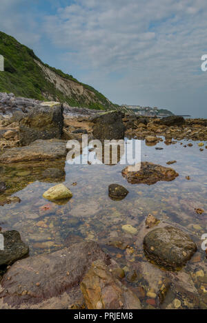 rock pools on the beach at steephill cove at ventnor on the isle of wight. Stock Photo