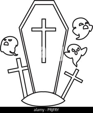 ghosts and coffin trick or treat - happy halloween vector illustration ...
