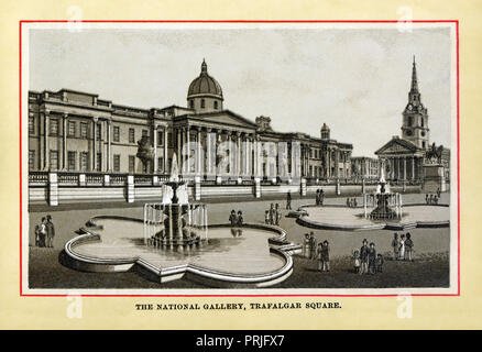 The National Gallery, 1883 high quality steel engraving of the nation’s art gallery, completed in 1838, in the centre of London, Trafalgar Square, next to the church of St Martin in the Fields Stock Photo