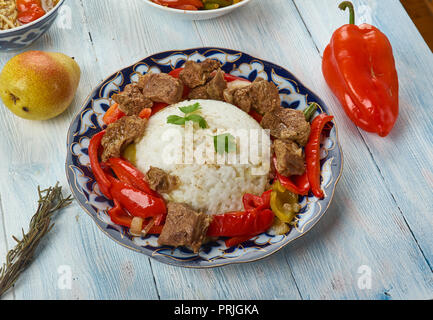 Ganfan, Uyghur cuisine,  Asia Traditional assorted dishes, Top view Stock Photo