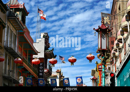 Chinese lanterns hang over Grant Avenue in Chinatown, San Francisco, California USA. Stock Photo