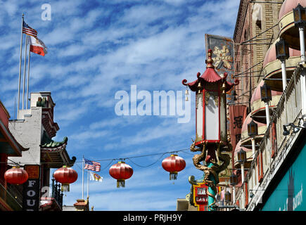 Chinese lanterns hang over Grant Avenue in Chinatown, San Francisco, California USA. Stock Photo