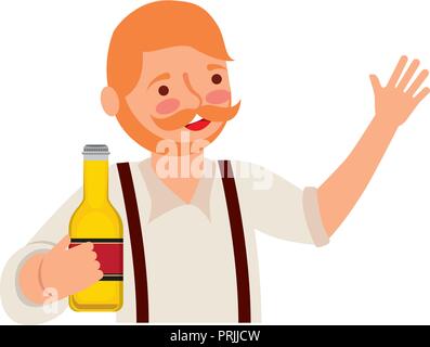 bavarian man holding bottle beer Stock Vector