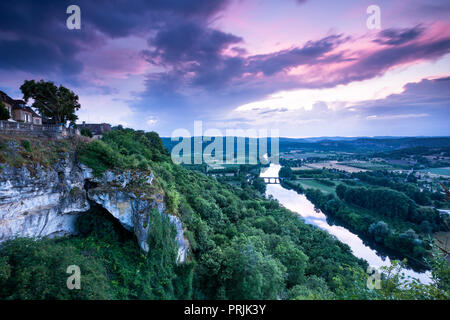 Sunset view of the Dordogne valley and river from Domme France Stock Photo