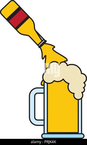 beer bottle pouring in glass cup Stock Vector