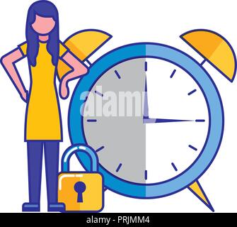 Clock with lock, security time, alarm lineal icon. Time management ...