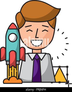 businessman with rocket avatar character icon vector illustration ...